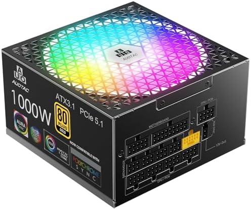 Auotac 1000W Fully Modular Power Supply, 80+ Gold Certified PSU, ATX 3.1 & PCIe 5.1 Ready, 12V-2x6 Native Connector, 140mm RGB Low-Noise Smart Fan, 105℃ Japanese Capacitors, Black : Electronics - Image 2