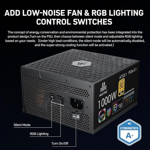 Auotac 1000W Fully Modular Power Supply, 80+ Gold Certified PSU, ATX 3.1 & PCIe 5.1 Ready, 12V-2x6 Native Connector, 140mm RGB Low-Noise Smart Fan, 105℃ Japanese Capacitors, Black : Electronics - Image 6